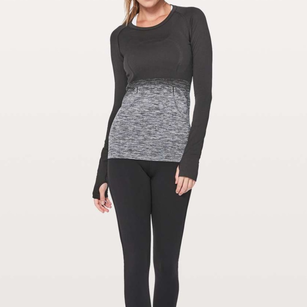 Swiftly Tech Long-Sleeve Shirt 2.0 *Hip Length, Crew black & white Ombré, EUC. - Picture 3 of 13
